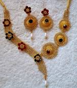 Traditional AD Zircon Stone Green and Red Multicolour Fancy Stylish Party Wear Wedding necklace earring set green