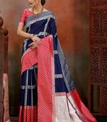 Navy Blue woven Silk blend Saree with blouse