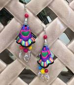 Women Traditional Silver Plated Oxidised Lightweight Multi-Color Embroidery Floral & Leaf Beads Hook Earrings Jewellery