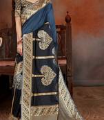 Navy Blue woven Silk blend Saree with blouse