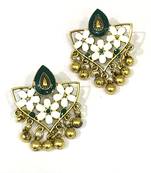 Women Traditional Jewellery Gold Plated Oxidised Alloy Stud Earrings Green Floral Enamel Work Ghungroo Earrings