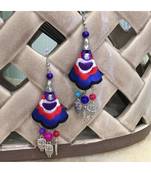 Women Traditional Silver Plated Oxidised Lightweight Multi-Color Embroidery Floral & Owl Beads Hook Earrings Jewellery