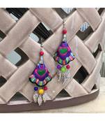 Women Traditional Silver Plated Oxidised Lightweight Multi-Color Embroidery Floral & Owl Beads Hook Earrings Jewellery