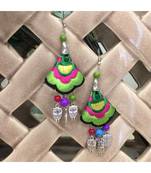 Women Traditional Silver Plated Oxidised Lightweight Multi-Color Embroidery Floral & Owl Beads Hook Earrings Jewellery