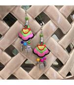 Women Traditional Silver Plated Oxidised Lightweight Multi-Color Embroidery Floral & Owl Beads Hook Earrings Jewellery