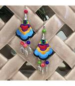 Women Traditional Silver Plated Oxidised Lightweight Multi-Color Embroidery Floral & Leaf Beads Hook Earrings Jewellery