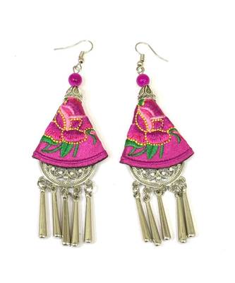 Women Traditional Silver Plated Oxidised Lightweight Multi-Color Embroidery Floral And Beads Hook Earrings Jewellery 2