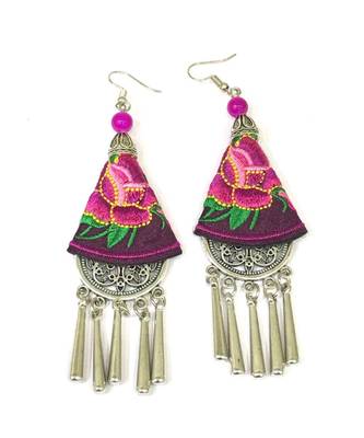 Women Traditional Silver Plated Oxidised Lightweight Multi-Color Embroidery Floral And Beads Hook Earrings Jewellery 2