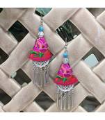 Women Traditional Silver Plated Oxidised Lightweight Multi-Color Embroidery Floral And Beads Hook Earrings Jewellery
