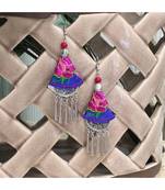Women Traditional Silver Plated Oxidised Lightweight Multi-Color Embroidery Floral And Beads Hook Earrings Jewellery