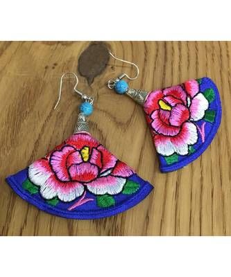 Women Traditional Silver Plated Oxidised Lightweight Multi-Color Embroidery Floral And Beads Hook Earrings Jewellery 1