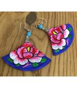 Women Traditional Silver Plated Oxidised Lightweight Multi-Color Embroidery Floral And Beads Hook Earrings Jewellery