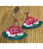 Women Traditional Silver Plated Oxidised Lightweight Multi-Color Embroidery Floral And Beads Hook Earrings Jewellery