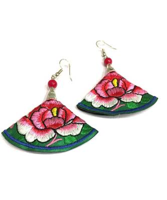 Women Traditional Silver Plated Oxidised Lightweight Multi-Color Embroidery Floral And Beads Hook Earrings Jewellery 2