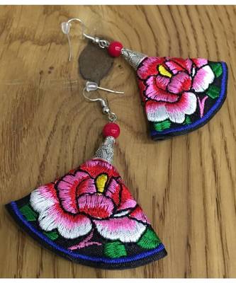 Women Traditional Silver Plated Oxidised Lightweight Multi-Color Embroidery Floral And Beads Hook Earrings Jewellery 1