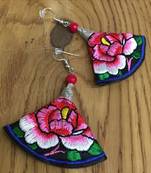 Women Traditional Silver Plated Oxidised Lightweight Multi-Color Embroidery Floral And Beads Hook Earrings Jewellery