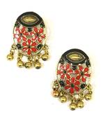 Women Traditional Jewellery Gold Plated Oxidised Alloy Stud Earrings Black Floral Enamel Work Ghungroo Earrings
