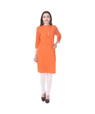 orange printed Cotton stitched kurti 1