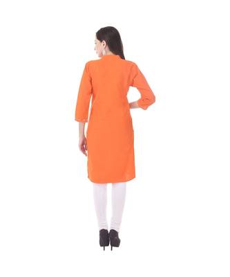 orange printed Cotton stitched kurti 2