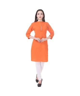 orange printed Cotton stitched kurti 3