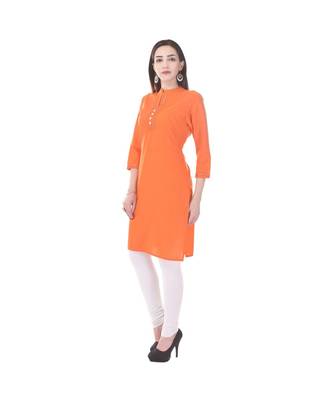 orange printed Cotton stitched kurti 5