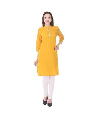 yellow printed Cotton stitched kurti 1