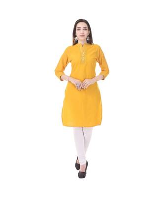 yellow printed Cotton stitched kurti 3