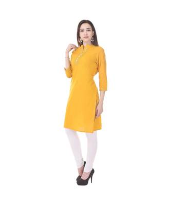 yellow printed Cotton stitched kurti 4