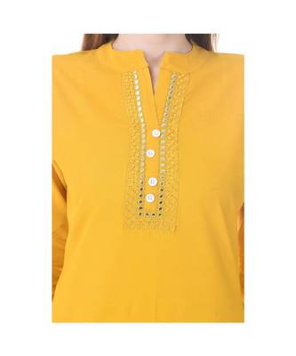 yellow printed Cotton stitched kurti 5