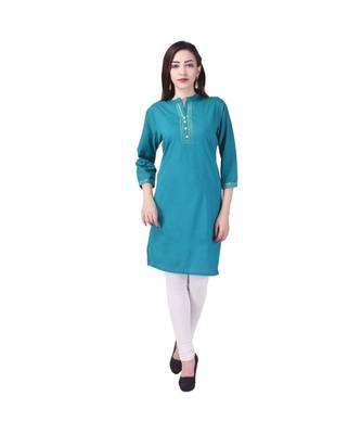 turquoise printed Cotton stitched kurti 1