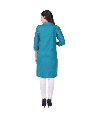 turquoise printed Cotton stitched kurti 2