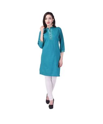 turquoise printed Cotton stitched kurti 3