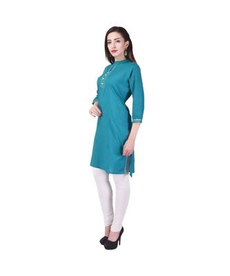 turquoise printed Cotton stitched kurti 4
