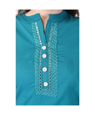turquoise printed Cotton stitched kurti 5