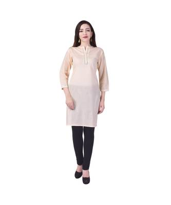 beige printed Cotton stitched kurti 1