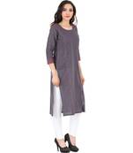 grey printed Cotton stitched kurti