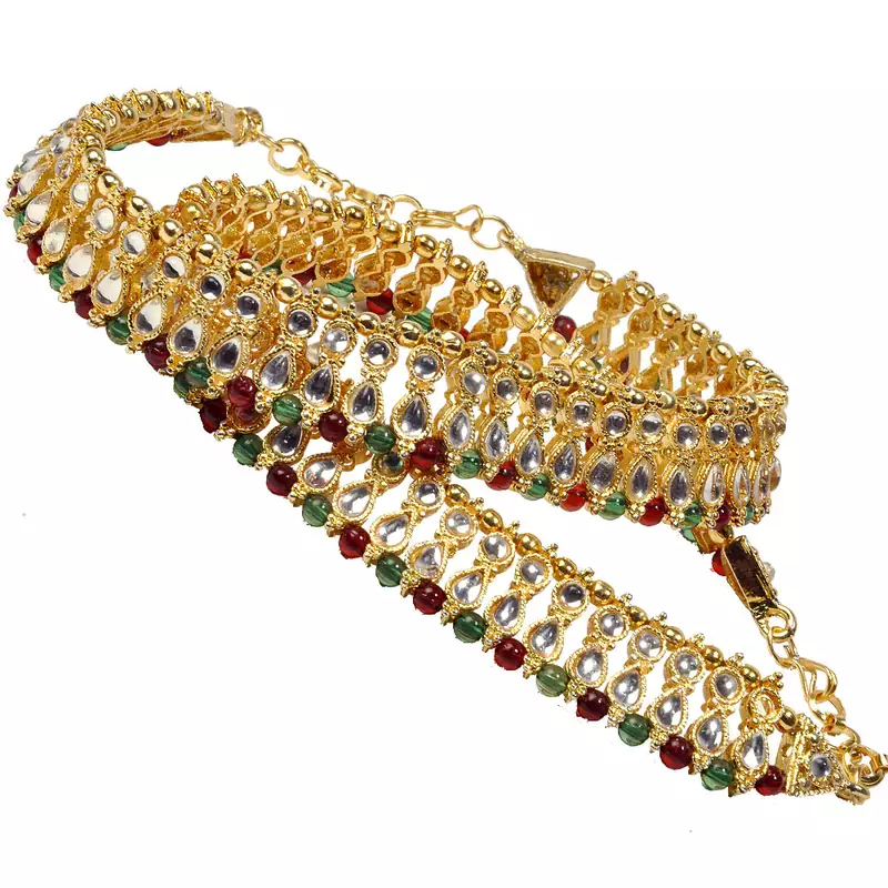 Colourful Designer Fancy Kundan Brass Payal Anklet