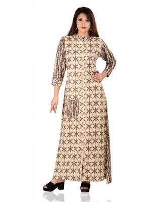 beige printed Cotton stitched kurti 1