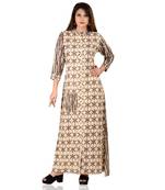 beige printed Cotton stitched kurti