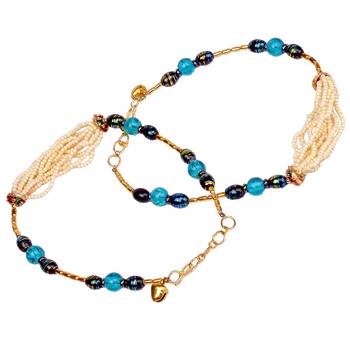 White N Blue Designer Jaipuri Brass Payal Anklet 1