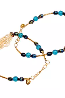 White N Blue Designer Jaipuri Brass Payal Anklet
