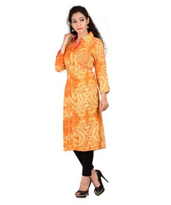 yellow printed Cotton stitched kurti 1
