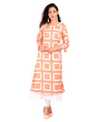 Peach printed Rayon stitched kurti 1