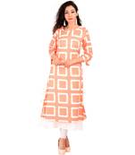 Peach printed Rayon stitched kurti