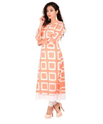 Peach printed Rayon stitched kurti 2