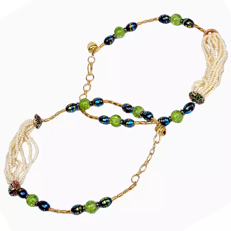Graceful White N Green Designer Brass Payal Anklet