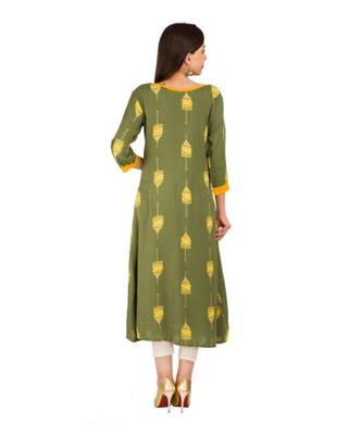 yellow  printed Rayon stitched kurti 2