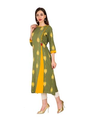 yellow  printed Rayon stitched kurti 3