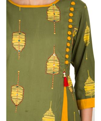 yellow  printed Rayon stitched kurti 4