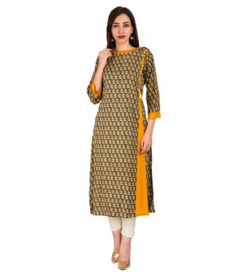 yellow  printed Rayon stitched kurti 1